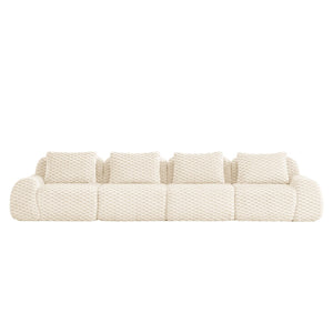 English Elm 146" Modular Flannelette Sectional Sofa Deep Seat Four Piece Living Room Couch Cream W714S01520