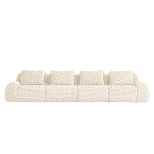 English Elm 146" Modular Flannelette Sectional Sofa Deep Seat Four Piece Living Room Couch Cream W714S01520