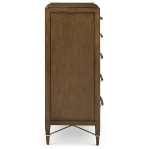 Verona Chanterelle Five-Drawer Chest – Elegant Brown Lacquered Linen with Champagne Metal Details