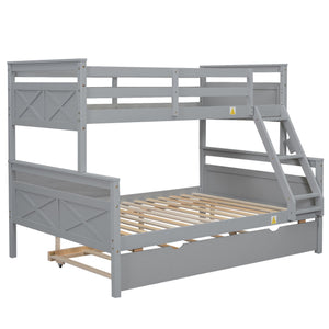 English Elm Twin Pine-over-Full Bunk Bed with Attached Ladder, Trundle & Full-Length Guardrail for Space-Saving Rooms Gray SM000208AAE-1