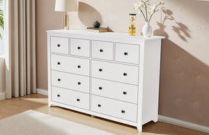 English Elm Modern 9-Drawer White Dresser — Sleek 3-Column Chest, Sturdy Waterproof Finish, Spacious Storage W1785P298992