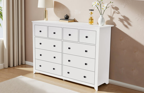 English Elm Modern 9-Drawer White Dresser — Sleek 3-Column Chest, Sturdy Waterproof Finish, Spacious Storage W1785P298992