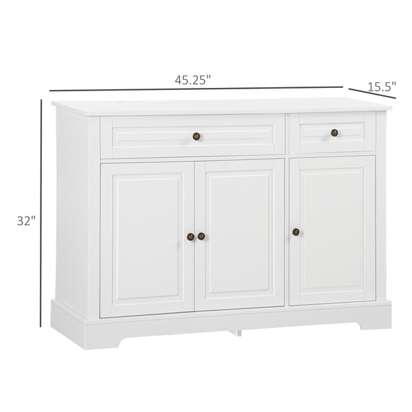 English Elm HOMCOM Modern Sideboard Buffet Cabinet with 2 Drawers, Adjustable Shelves, Anti-Tip Sturdy Storage White W2225P173873