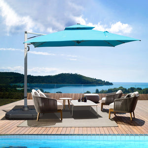 English Elm 10'X10' Square Cantilever Umbrella with Hydraulic Open, 5-Position Tilt, UPF50+ Polyester Canopy Lake Blue W1859P336663