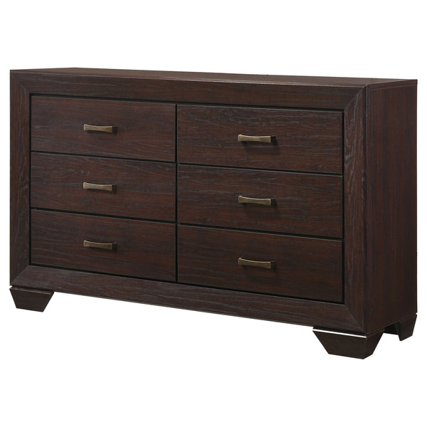 English Elm Harrison Mid-Century 6-Drawer Dresser in Dark Cocoa Finish with Tapered Legs, Sleek Black-Trim Accents Dark Brown B062P378457