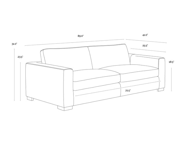 Sunpan BAYLOR Sofa - Luxurious Marseille Camel Leather for Elegant Living Rooms and Stylish Offices 106616
