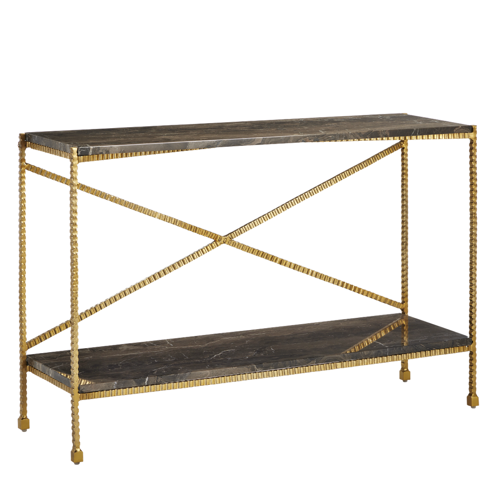 Flying Gold Marble Console Table - Chic Industrial Design with Contemporary Cappuccino Stone Top