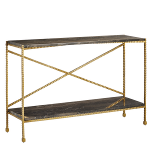 Flying Gold Marble Console Table - Chic Industrial Design with Contemporary Cappuccino Stone Top
