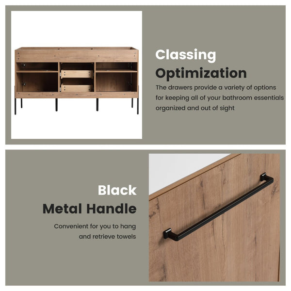 English Elm 60" Freestanding Bathroom Vanity with Soft-close Doors and Three Drawer Storage W999P405133