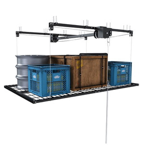 English Elm Overhead Garage Storage Rack with Crank Lowering Steel Platform for High Ceilings W2700P346226