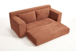 English Elm Loveseat Convertible Corduroy Sofa Bed with Memory Foam & Steel Frame, No Assembly, Compact Orange W3561P331999