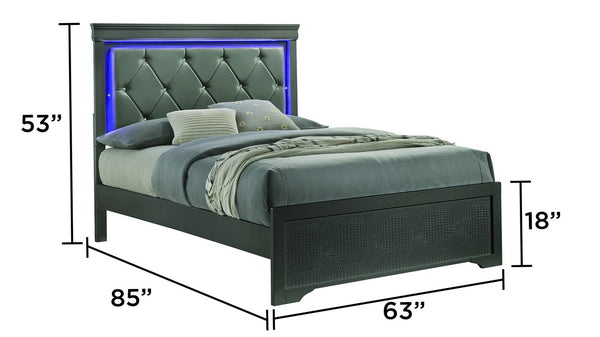 English Elm Blaze Upholstered 5-Piece Queen Bedroom Set With Led Headboard & Crystal Hardware In Metallic Gray B009S02041