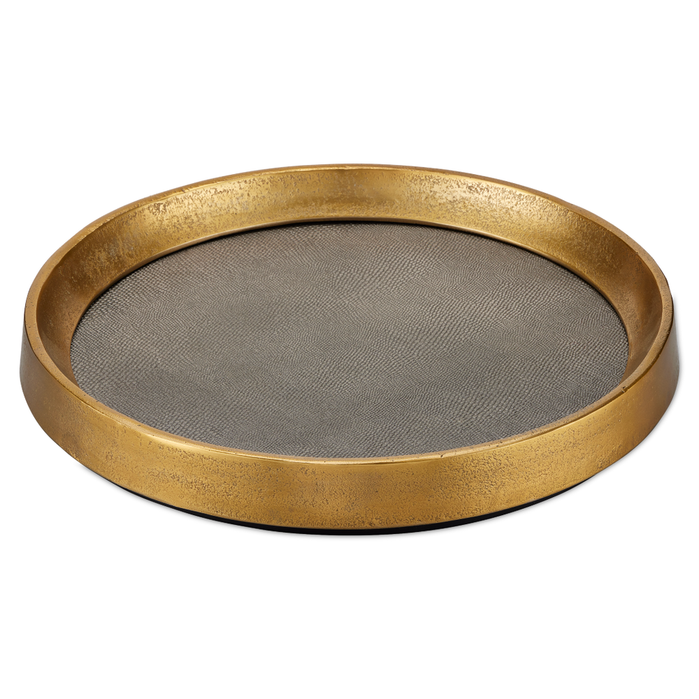 Tanay Round Tray - Elegant Antique Brass & Graphite Snakeskin Design for Stylish Entertaining