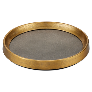 Tanay Round Tray - Elegant Antique Brass & Graphite Snakeskin Design for Stylish Entertaining