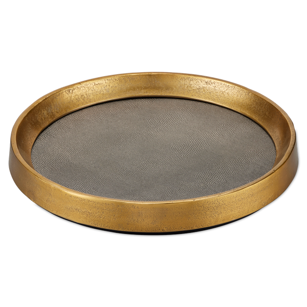 Tanay Round Tray - Elegant Antique Brass & Graphite Snakeskin Design for Stylish Entertaining