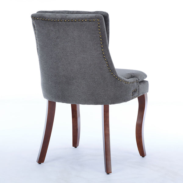 English Elm Modern Dining Chairs Set of 2 with Double-Layer Cushioned Chenille Upholstery, Curved Solid Wood Legs Gray W1143P207920