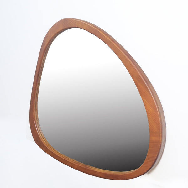 English Elm Solid Pine Asymmetrical Wall Mirror Walnut Stained Frame Mid-century Modern Decor W1435142944
