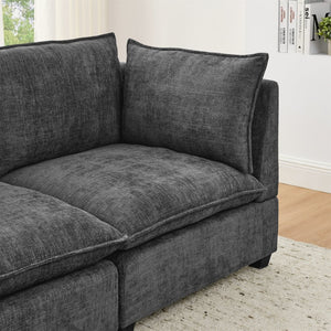 English Elm Comfy Cloud Sectional Chenille Deep Seat Sofa with Ottomans for Living Room Lounging Grey W1117S00285