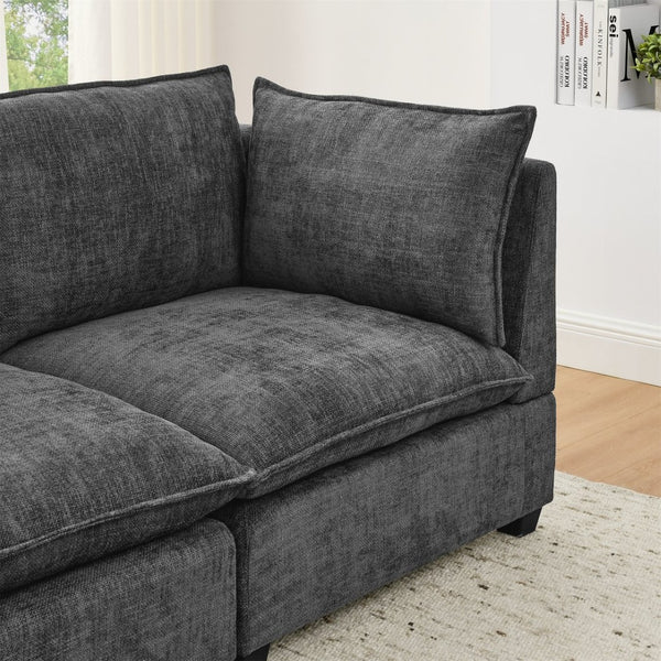 English Elm Comfy Cloud Sectional Chenille Deep Seat Sofa with Ottomans for Living Room Lounging Grey W1117S00285