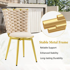 English Elm Set of 2 Velvet Dining Chairs with Braided Rope Backrests and Sculptural Metal Legs Beige W1512P491458