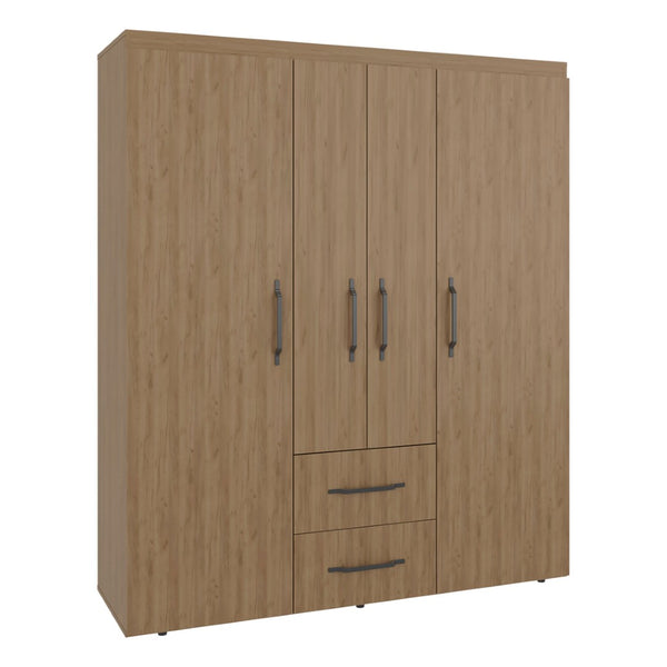 English Elm Stained Walnut Four Door Wardrobe with Rods Shelves and Drawers for Bedroom B062S01863