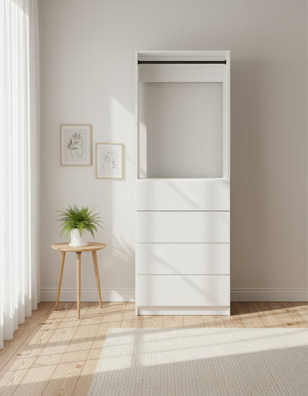English Elm Prosper 32" White Wood Walk-In Closet — Freestanding Oak Finish, Durable Melamine, Two Rods & Ample Storage B040S00144