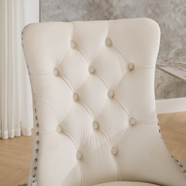 English Elm A&a Furniture Nikki Velvet Wingback Dining Chairs Tufted Nailhead Set of Two W1143P179489