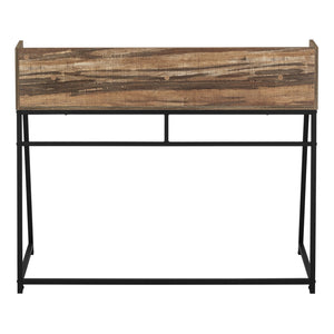 English Elm Computer Desk - Stylish Home Office Workstation With Storage Hutch, Brown Laminate & Black Metal Base B2710P219834