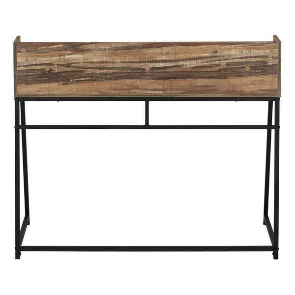 English Elm Computer Desk - Stylish Home Office Workstation With Storage Hutch, Brown Laminate & Black Metal Base B2710P219834