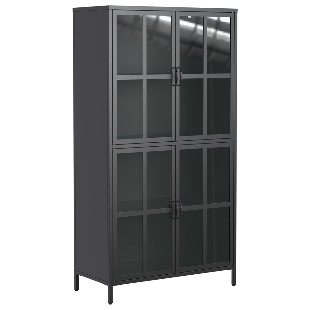 English Elm Premium Black Metal Storage Cabinet with Tempered Glass, Adjustable Shelves, Anti-Tip Safety & Silent Close T2398P263577