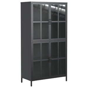 English Elm Premium Black Metal Storage Cabinet with Tempered Glass, Adjustable Shelves, Anti-Tip Safety & Silent Close T2398P263577