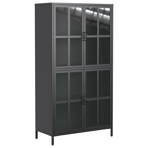 English Elm Premium Black Metal Storage Cabinet with Tempered Glass, Adjustable Shelves, Anti-Tip Safety & Silent Close T2398P263577