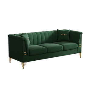 English Elm Fx-P82-Gr3 Modern Velvet Green Chesterfield 3-Seater Sofa With 2 Pillows - Stylish Comfort For Living Room W576S00219