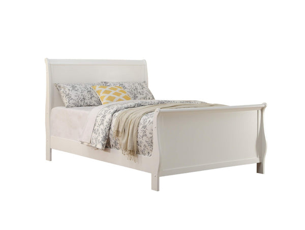English Elm Modern French Inspired Full Sleigh Bed White Finish Curved Panels Elegant Bedroom Frame B011S01138
