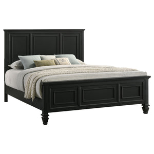 English Elm Aurillac Black Queen Panel Bed with Tall Headboard, Coastal Wood Trim, Clean Lines, Durable Black Finish B062S00935