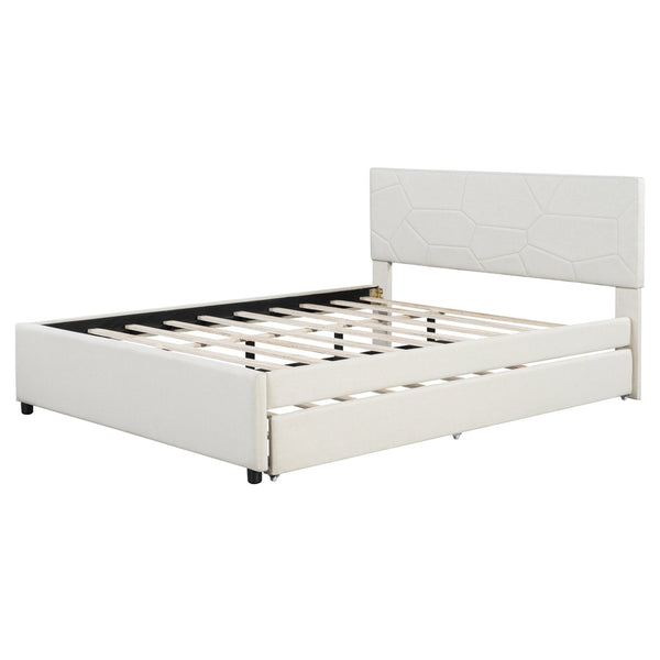English Elm Queen Linen Upholstered Platform Bed with Brick Textured Headboard and Pull Out Trundle SF000004AAA-1
