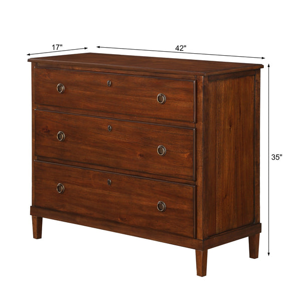 English Elm Chamberlin Traditional Brown 3-Drawer Dresser with Antique Bronze Rings, Full-Extension Glides, 46.75" L B050P376939