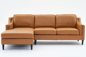 English Elm 94.5 Inch L-Shaped Genuine Leather Sofa With Left Chaise Lounge - Modern Tan Sectional Comfort W791S00022