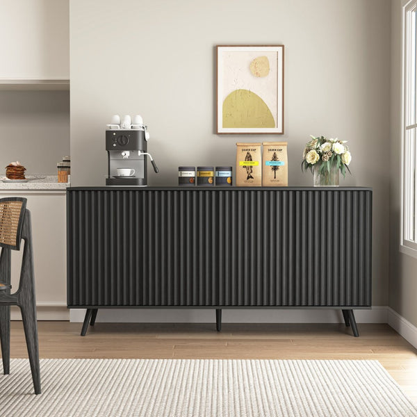 English Elm Sideboard Walnut Credenza with Hexagonal Doors and Adjustable Shelves for Dining Areas W409P327405