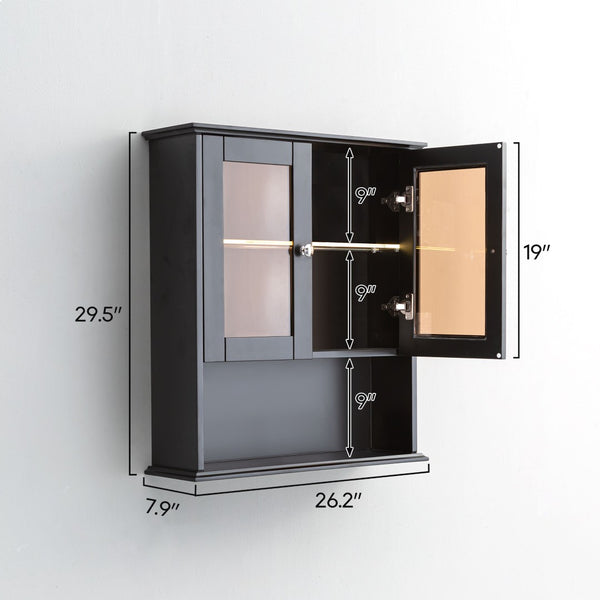 English Elm Upgraded Wall Mounted Bathroom Cabinet Mdf Over Toilet Storage with Soft Close Doors Black T3785P356592
