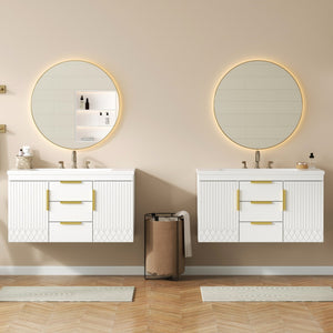 English Elm 72'' Wall Mounted Bathroom Vanity with 4 Drawers & Double Cabinets, Waterproof MDF, Smooth Slide Rails White N710SS00009K