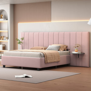 English Elm Queen Upholstered Platform Bed with Oversized Velvet Headboard, Built-In Shelves, Modern Comfort and Support for Relaxation Pink SF000138AAH