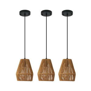 English Elm 7" Rustic Hemp Rope Pendant Light Set of 3 - Handcrafted Farmhouse Ceiling Lamps, Adjustable Height, Natural Woven Iron Fixture for Kitchen Island, Dining Room, Living Room W2312P368682