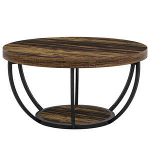 English Elm 2-tier Round Coffee Table Engineered Wood Top Arc Steel Legs Living Room Accent Rustic T3971P453343