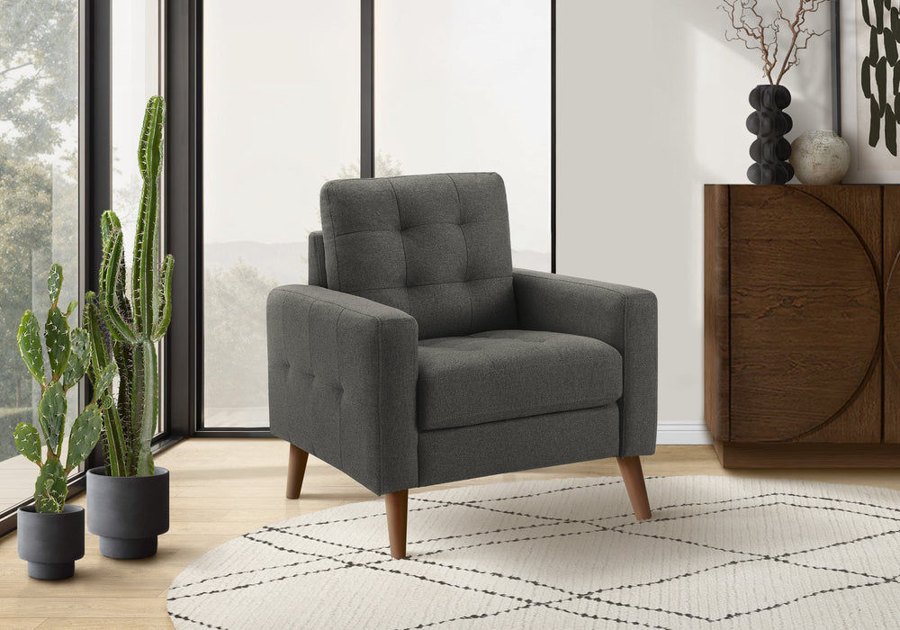 Monarch Specialties Chair, Upholstered in Dark Grey Fabric with Walnut Legs for Mid-century Living Rooms 8J11L17