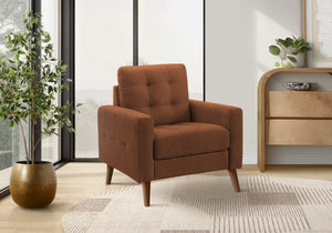 Chair, Mid-century Accent with Rust Fabric Upholstery and Solid Walnut Legs for Living Rooms