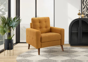 Chair, Upholstered Mid-century Accent with Walnut Legs and Pocket Coil Orange Fabric Seat