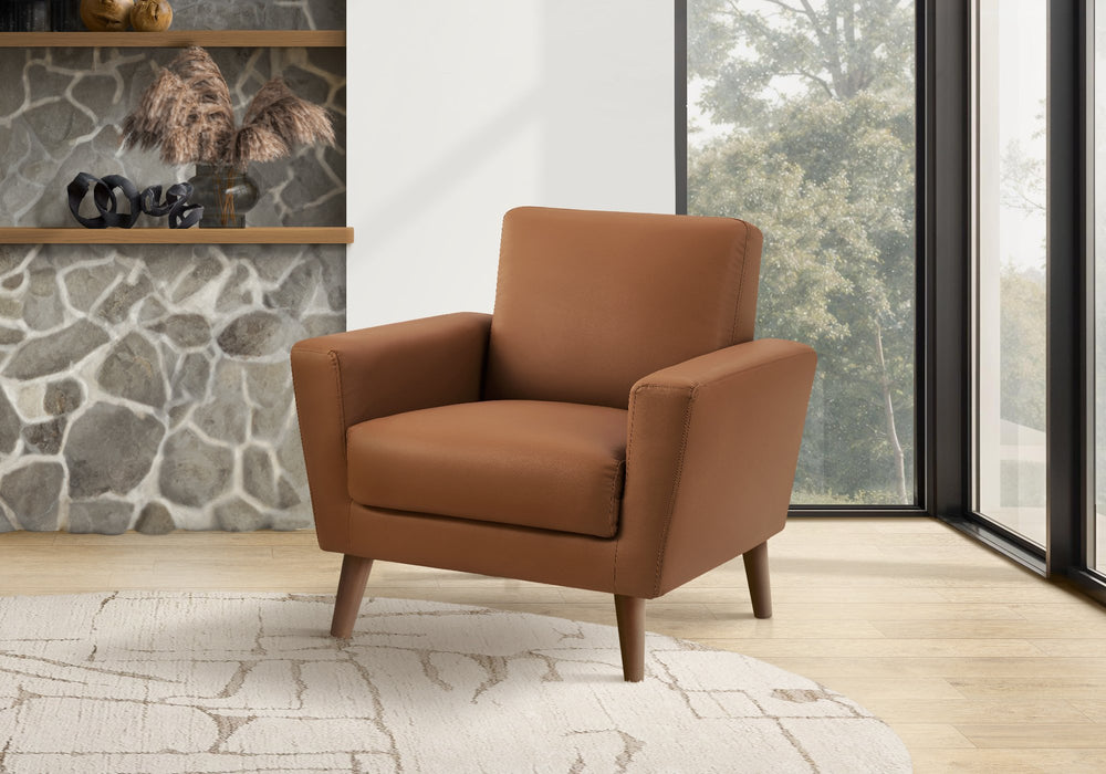 Monarch Specialties Chair, Cognac Faux Leather Accent Seat with Tapered Walnut Legs for Living Room 8J21710
