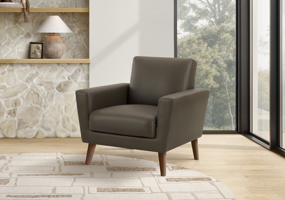 Monarch Specialties Chair, Upholstered Mid Century Modern Leather Look Walnut Legs Living Room Accent 8J21A08