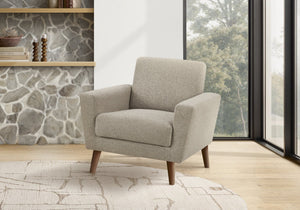 Chair, Upholstered in Light Brown Fabric with Walnut Legs Mid-century Living Room